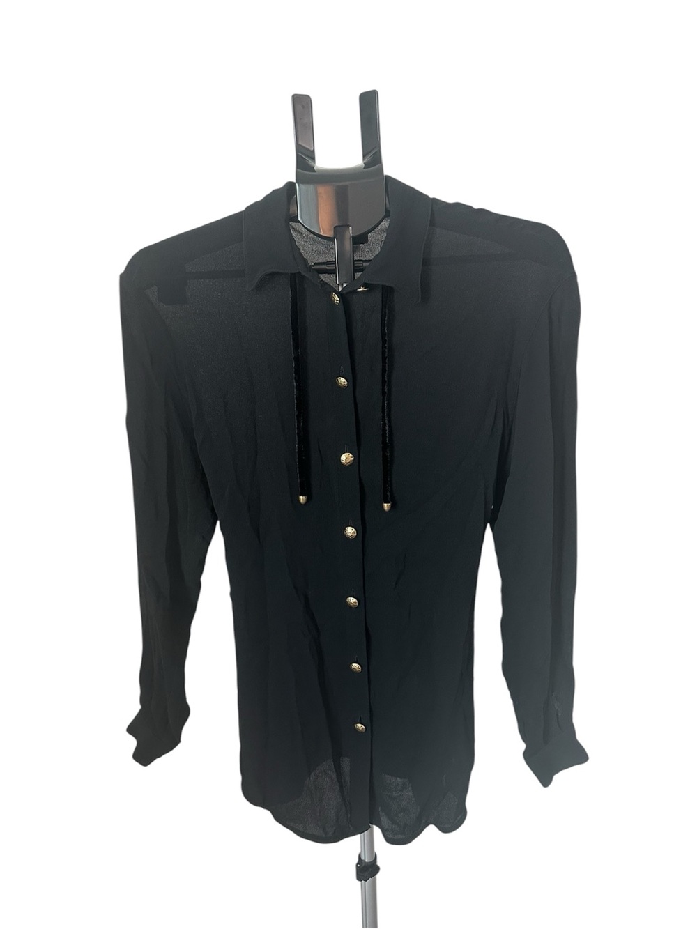 State of Claude Montana Women’s Black Sheer Button Up SZ 42/8 Italy Elegant FLAW